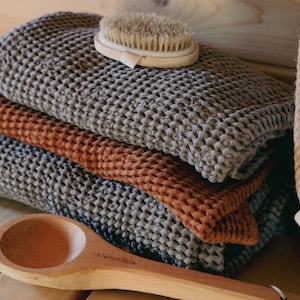 Linen Waffle Bath Towels, Natural waffle towels for Sauna, Gym, Organic Towel Hand, Face Set for Bath, Super Absorbent Ecofriendly Towels