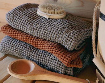 Linen Waffle Bath Towels, Natural waffle towels for Sauna, Gym, Organic Towel Hand, Face Set for Bath, Super Absorbent Ecofriendly Towels