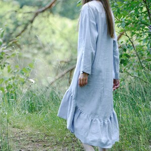 Long ruffle linen dress RITA, Linen summer dress, Bohemian clothing, Loose linen dress, Frill dress, Linen shirt dress, Autumn linen dress