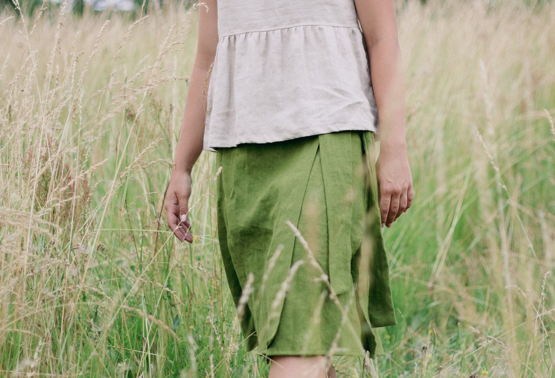 Linen Wrap Skirt LAURA Linen Midi Skirt Natural Wrap Skirt | Etsy