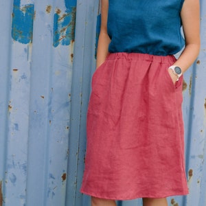 SALE / READY s l size, Linen skirt LUIZE, Linen knee length skirt, Midi linen skirt. A Line linen skirt, Summer skirt, Skirt with pockets
