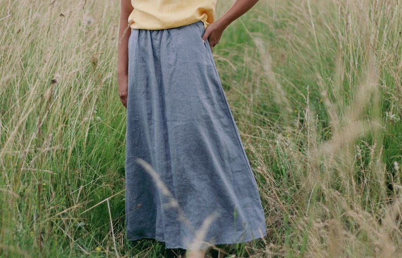 Lange linnen rok ELZA, linnen rok, linnen maxi rok, Boho linnen rok, vrouwen rok, linnen zomer rok, geplooide rok, linnen kleding afbeelding 9