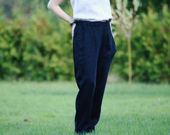READY to Ship XS S M xL 2xL size, Linen Trousers RALFS, Tapered Fit, Elastic Waist Pants