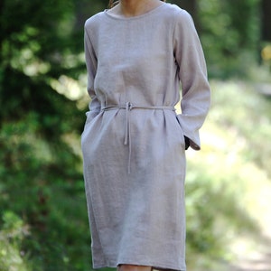 Casual Linen Dress Long Sleeve KATRINA, Linen Dress, Midi Work Dress, Minimalist Simple Dress, Sustainable Clothing, Autumn Linen Gown