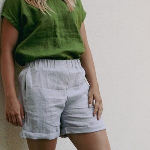 Linen shorts HUGO, Womens linen shorts, 100% linen shorts, Womens shorts, Natural organic shorts, Linen shorts, Simple linen women shorts