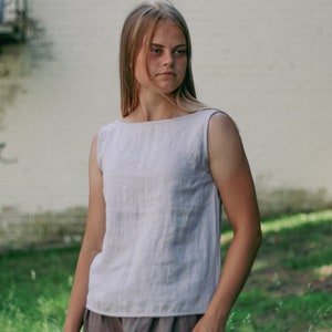 Low back linen top MAIJA, Linen sleeveless top, Elegant low back cut blouse, Minimalist linen top, Washed and soft linen top, Fitted blouse