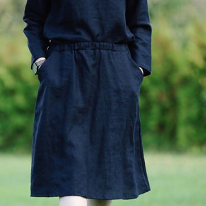 Linen skirt LUIZE, Linen knee length skirt, Midi linen skirt. A Line linen skirt, Summer skirt, Skirt with pockets, 100% natural linen skirt