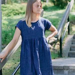 Linen short ruffle dress PAULA, Linen dress women, Smock linen dress, Linen short sleeve dress, Linen short dress, Ruffled linen sundress