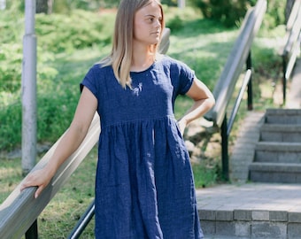 Linen short ruffle dress PAULA, Linen dress women, Smock linen dress, Linen short sleeve dress, Linen short dress, Ruffled linen sundress