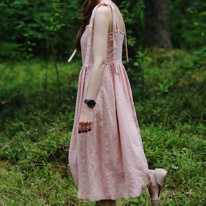 Tie strap linen dress BEATRISE, Linen tie strap dress, Long dress for woman, Linen summer dress, Apron dress for women, Romantic dress