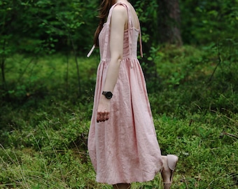 Tie strap linen dress BEATRISE, Linen tie strap dress, Long dress for woman, Linen summer dress, Apron dress for women, Romantic dress