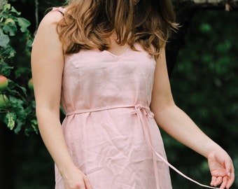 READY to Ship M size, Linen Maxi Dress ENDIJA, Spaghetti Strap, V-Neck, Adjustable Straps, Summer Slip Dress