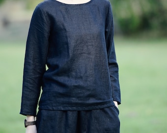 Linen Blouse LEILA, Full Sleeve Top, Relaxed Fit