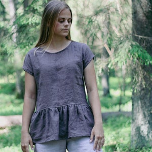 SALE / READY s m size,Linen ruffle top ODRIJA, Linen woman top, Linen blouse, Natural inen top, Linen ruffle blouse, Elegant linen top