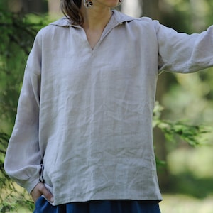 SALE / READY s-m size, Linen oversized blouse ADELINA, Linen loose top, Long sleeves loose fit blouse, Oversized blouse, Linen blouse