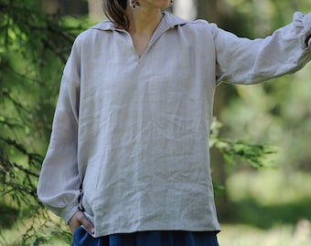 READY to Ship S-M size ,Linen Blouse ADELINA, Oversized Loose Fit Top, Long Sleeves, Relaxed Casual Wear