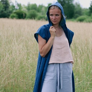 Linen hooded sleeveless long jacket DARTA, Linen hooded coat, Woman linen jacket, Linen jacket with hood, Linen vest, Sleeveless jacket