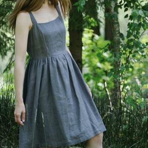 SALE / READY l size, Wide strap sleeveless dress PATRICIJA, Linen strap dress, Midi length dress for woman, Linen summer dress, Apron dress