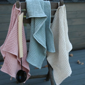 Linen Waffle Bath Towels, Natural waffle towels for Sauna, Gym, Organic Towel Hand, Face Set for Bath, Super Absorbent Ecofriendly Towels