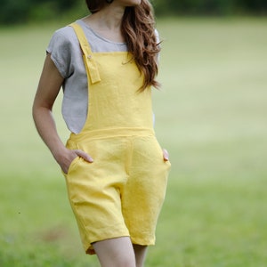 Linen short dungarees MARKUSS, Soft stonewashed short linen jumpsuit, Women linen clothing, Summer jumpsuit, Linen romper, Linen overall
