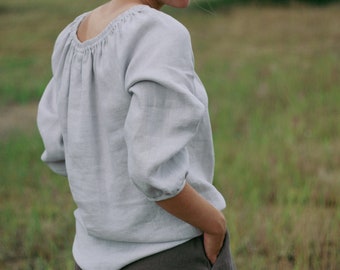 Camicetta di lino per le donne ANNA, Top allentato di lino, Camicetta a maniche lunghe vestibilità rilassata, Camicetta oversize, Camicetta di lino, Abbigliamento di lino autunno inverno