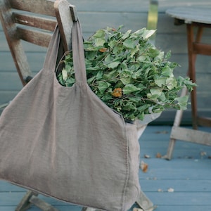 Linen tote bag, Linen Shoulder Bag, Double layer Tote Bag, Eco sustainable bags, Linen Shopping Bag, Gift for Her, Minimalist grocery bag