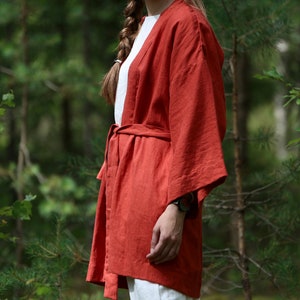 Linen Jacket for Women KRISTA, Linen Coat, Oversized Linen Jacket, Linen Cardigan, Linen Kimono Jacket, Oversize Linen Jacket, Red Jacket image 6