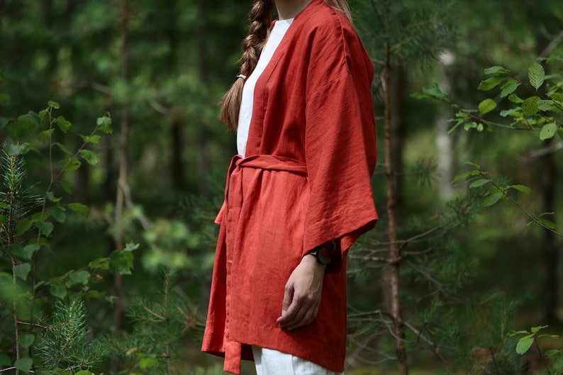 Linen Jacket for Women KRISTA, Linen Coat, Oversized Linen Jacket, Linen Cardigan, Linen Kimono Jacket, Oversize Linen Jacket, Red Jacket image 6