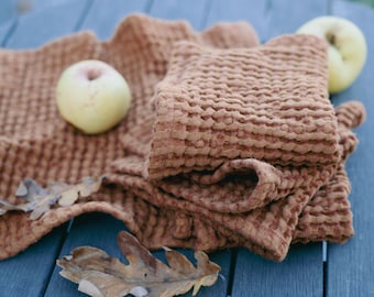 Linen waffle dishcloths, set of 4 reusable dish cloths, waffle natural linen dish towel, washable cleaning cloths, organic reusable cloths