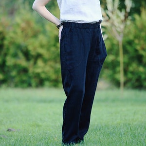 Pantalones de lino RALFS, Pantalones de lino con cintura elástica, Pantalones de mujer, Pantalones casuales de lino, Pantalones de lino ajustados, Pantalones de lino con bolsillo