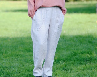 Pantalones de lino RALFS, pantalones de lino con cintura elástica, pantalones de mujer, pantalones de lino informales, pantalones de lino ajustados, pantalones de lino con bolsillo