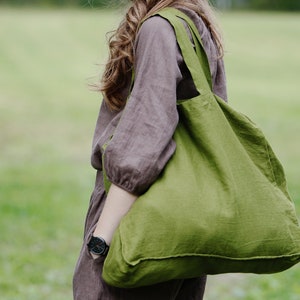 Grande bolsa de linho, Bolsa de compras de ombro, Bolsa de linho para uso diário, Bolsa forte de camada dupla, Bolsa de linho, Bolsa de viagem de linho, Ideia de presente de Natal