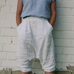 Pantalones harén de lino JANIS, Pantalones de yoga de lino, Pantalones de tiro caído, Pantalones sueltos, Ropa de lino de tono terroso, Pantalones holgados bohemios, Pantalones ecológicos de meditación