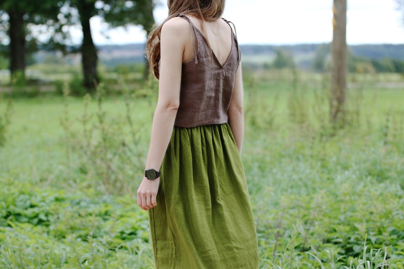 Linen crop cami top MELANIJA, Spaghetti straps top, Cropped top, Camisole top with ties, Linen woman top, Tie strap linen top, Cami slip top image 6