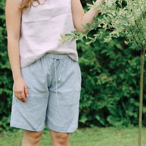 SALE / READY s l size, Long linen shorts ARTURS, Linen shorts, Linen mom shorts, Loose linen elastic waist shorts, Summer linen shorts