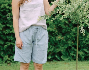 READY to Ship L size, Linen Shorts ARTURS, Relaxed Fit Elastic Waist, Summer Loungewear