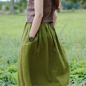 Linen midi skirt EMMA, Linen skirt, Autumn skirt, Boho skirt, Skirt with deep pockets, A Line Skirt, Prewashed linen skirt, Natural clothing image 9