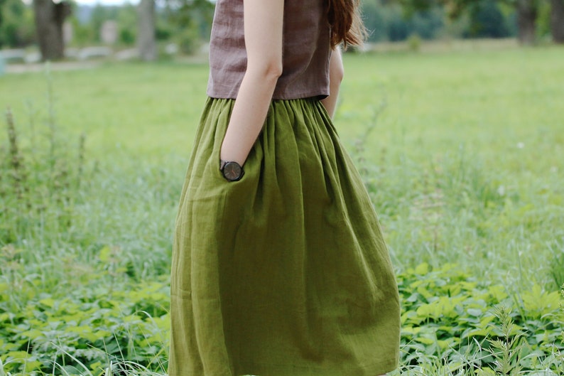 Linen midi skirt EMMA, Linen skirt, Autumn skirt, Boho skirt, Skirt with deep pockets, A Line Skirt, Prewashed linen skirt, Natural clothing image 9