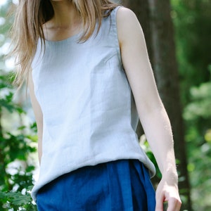 Top in lino MARA, Top senza maniche in lino, Canotta in lino, Blusa basica in lino, Top casual in lino per donna, Top estivo in lino, Top in puro lino