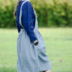 Linen Apron Dress STEFANIJA, Linen Pinafore Dress, Work Pinafore Dress, Smock Apron Dress, Linen Dress with Pockets, Casual Apron dress