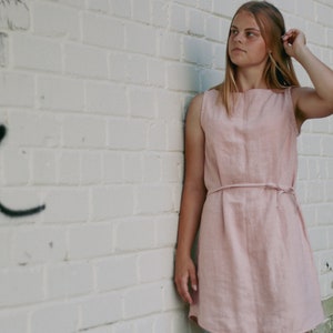 SALE / READY s size, Short linen dress MARTA, Linen dress woman, Summer linen dress, Simple linen dress, Linen shift dress with belt