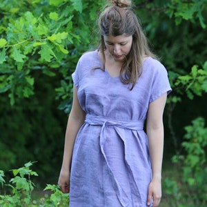 Linen v-neck dress KERIJA, Simple linen dress, Shift dress with belt, Casual linen dress, Linen summer dress, Loose women dress with pockets
