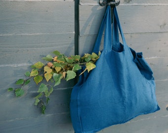 Bolso tote de lino, bolso de hombro de lino, bolso tote de doble capa, bolsas ecológicas sostenibles, bolsa de compras de lino, regalo para ella, bolsa de la compra minimalista