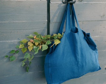 Linen tote bag, Linen Shoulder Bag, Double layer Tote Bag, Eco sustainable bags, Linen Shopping Bag, Gift for Her, Minimalist grocery bag