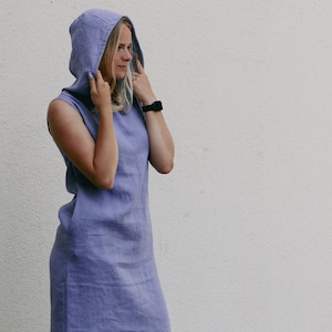 Hooded linen dress ENIJA, Linen dress with hood, Natural linen dress for women, Hoodie dress, Linen short sleeve dress, Causal linen dress