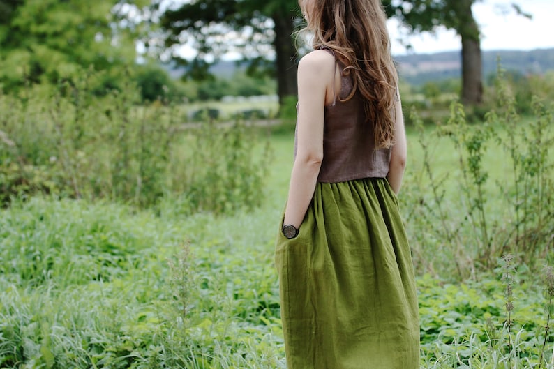 Linen midi skirt EMMA, Linen skirt, Autumn skirt, Boho skirt, Skirt with deep pockets, A Line Skirt, Prewashed linen skirt, Natural clothing image 5