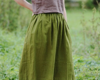 SALE / READY l size, Linen midi skirt EMMA, Linen skirt, Autumn skirt, Boho skirt, Skirt with deep pockets, Skirt, Linen skirt