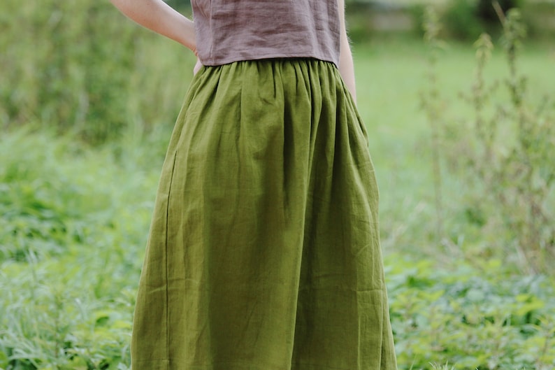 Linen midi skirt EMMA, Linen skirt, Autumn skirt, Boho skirt, Skirt with deep pockets, A Line Skirt, Prewashed linen skirt, Natural clothing image 2