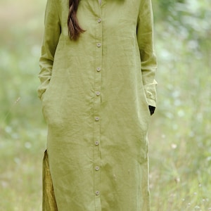 SALE / READY S M size, Long sleeve shirt dress ELIZABETE, Collared linen shirt dress, Full sleeve linen dress pockets, Breastfeeding dress