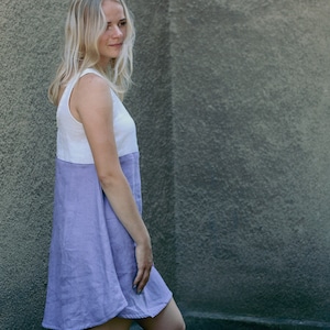 Linen low back dress AGATA, Two tone linen dress, Sleeveless open back linen dress, Linen skater dress, Linen slip dress, Openback dress